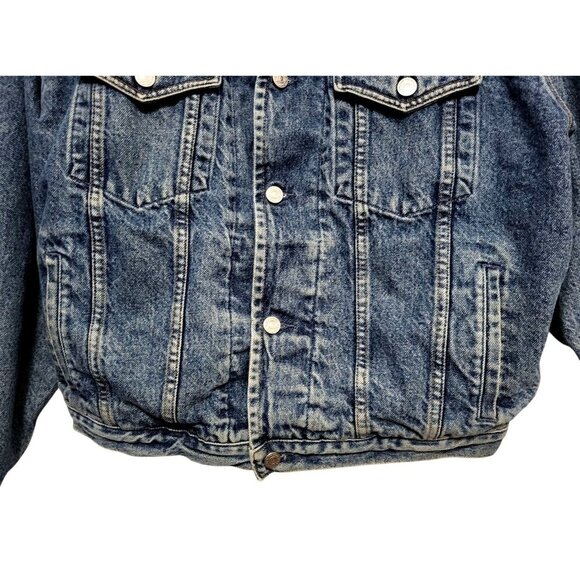 Vintage GAP 90s Denim Trucker Jacket Buffalo Plaid Blanket Lined - Picture 6 of 16